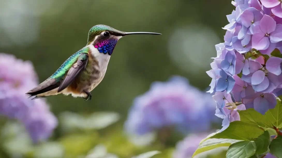 Hummingbird and hydrangea