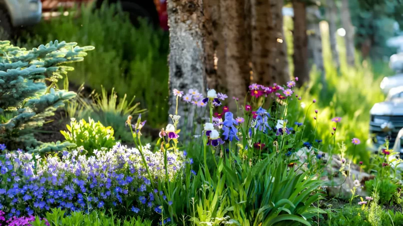 Irises with other flowers