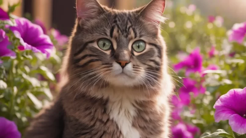 Petunias and cat