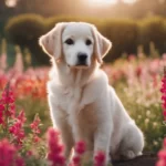 Snapdragon flowers and dog