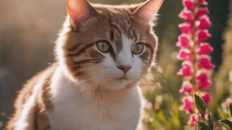 Snapdragons flowers and cat