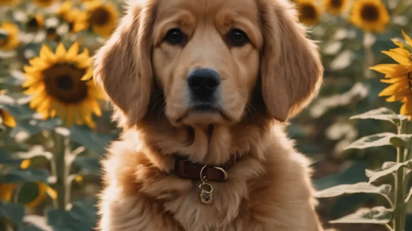 Sunflower field and dog