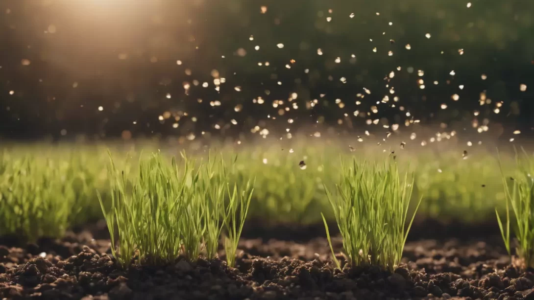 Watering grass seed in soil