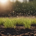 Watering grass seed in soil