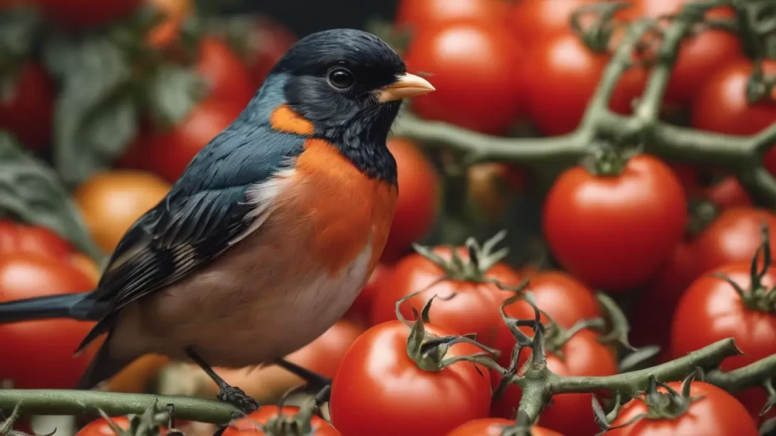 bird on tomatoes