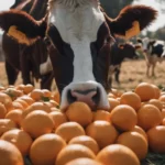 cow eating oranges