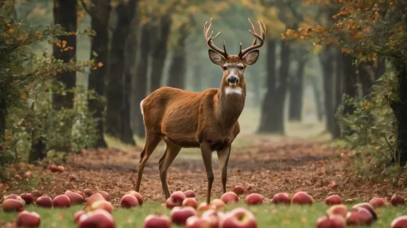 deer and apples