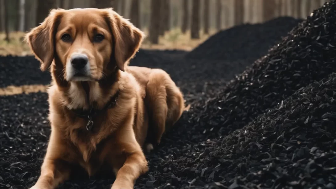 dog near black mulch