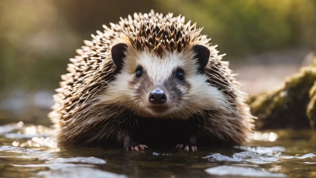 hedgehog in water