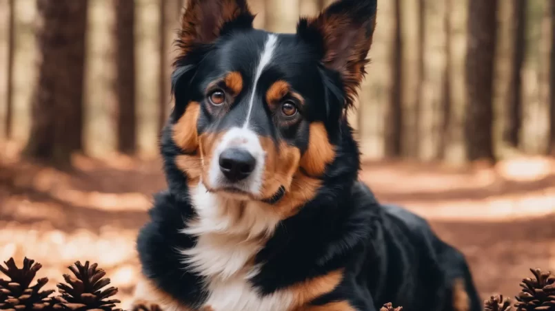 pinecones and dog