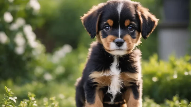 small puppy on plants