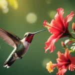 hummingbird near hibiscus flower