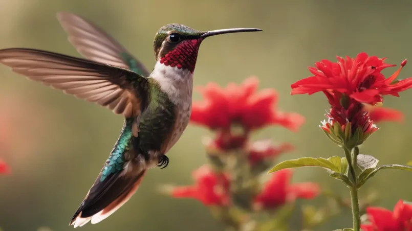 hummingbird near red flower